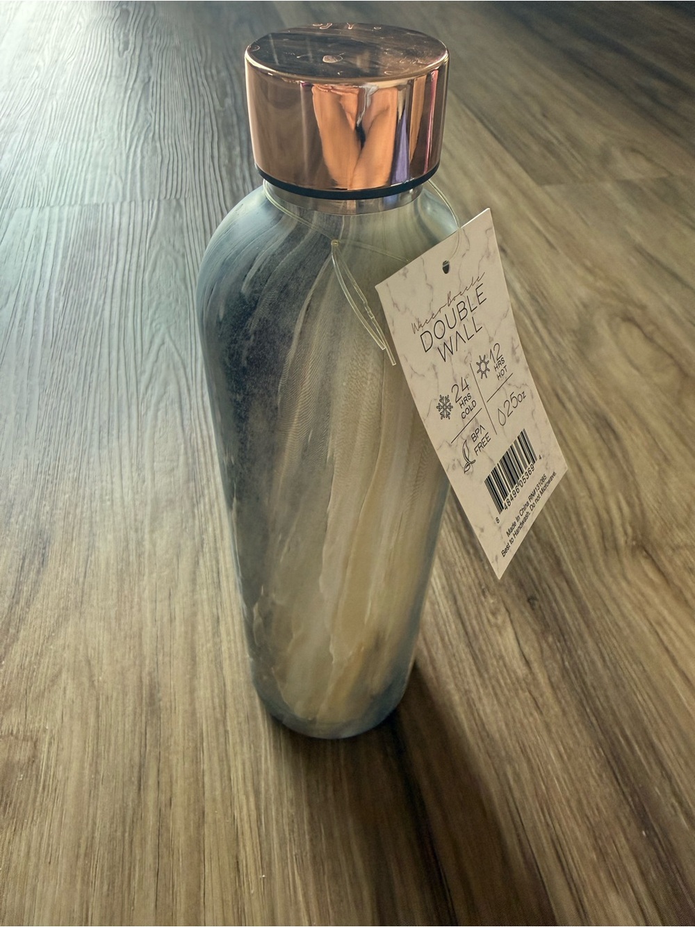 Double Wall Marble-Effect Stainless Bottle with Rose Gold Cap White/Gray -25 Oz